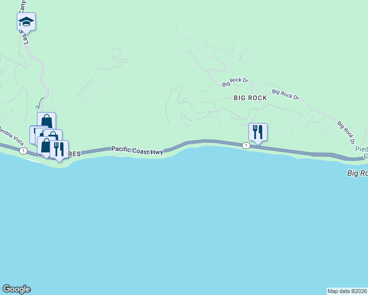 map of restaurants, bars, coffee shops, grocery stores, and more near 20646 Pacific Coast Highway in Malibu