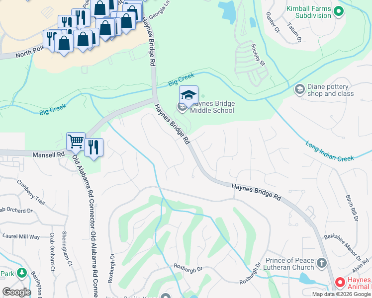 map of restaurants, bars, coffee shops, grocery stores, and more near 205 Summerfield Drive in Alpharetta