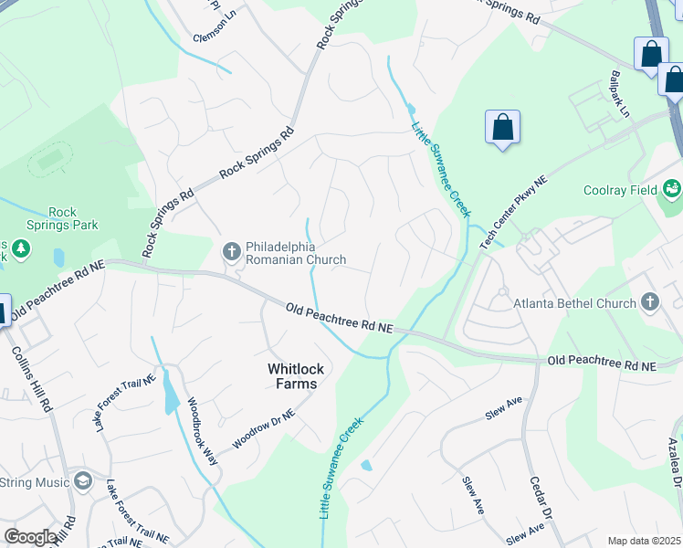map of restaurants, bars, coffee shops, grocery stores, and more near 727 Bedrock Run in Lawrenceville