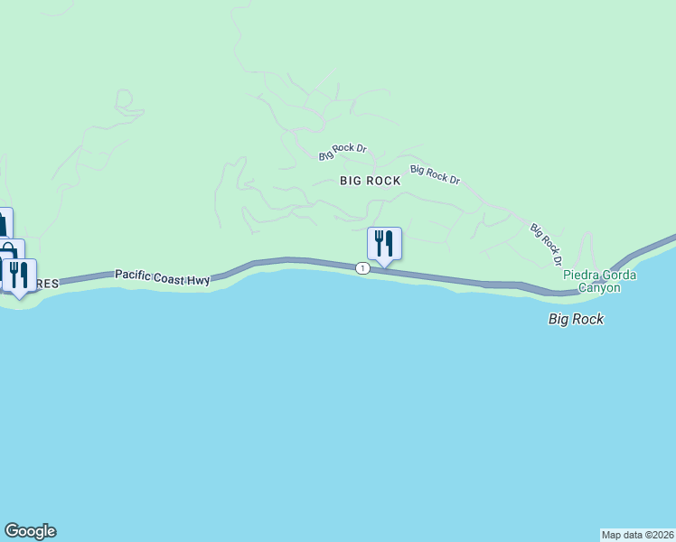 map of restaurants, bars, coffee shops, grocery stores, and more near 20462 East Pacific Coast Highway in Malibu