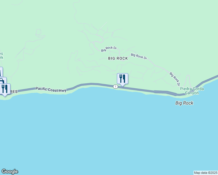 map of restaurants, bars, coffee shops, grocery stores, and more near 20456 Pacific Coast Highway in Malibu