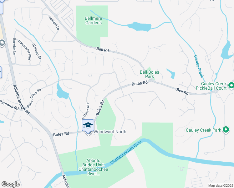 map of restaurants, bars, coffee shops, grocery stores, and more near 10560 Montclair Way in Duluth