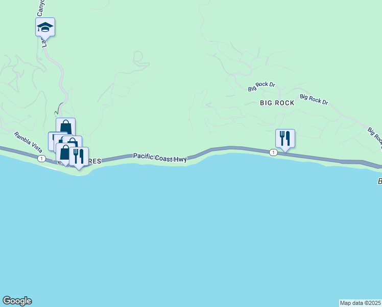 map of restaurants, bars, coffee shops, grocery stores, and more near 20747 Pacific Coast Highway in Malibu