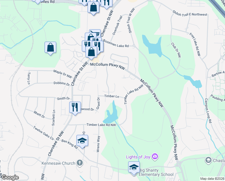 map of restaurants, bars, coffee shops, grocery stores, and more near 3514 Kennesaw Station Drive in Kennesaw
