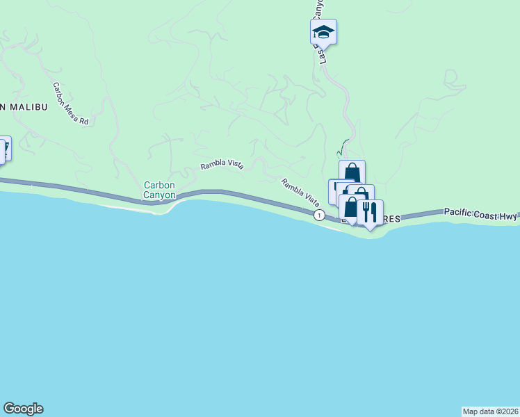 map of restaurants, bars, coffee shops, grocery stores, and more near 21468 Pacific Coast Highway in Malibu