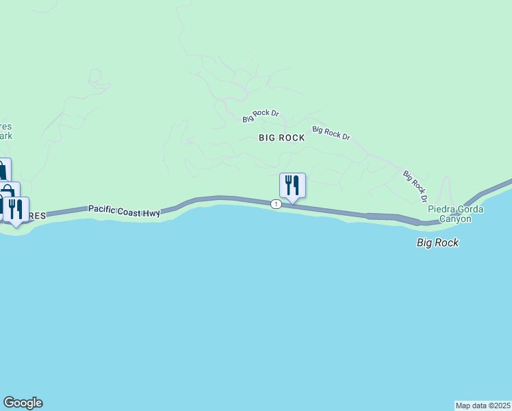 map of restaurants, bars, coffee shops, grocery stores, and more near 20466 Pacific Coast Highway in Malibu