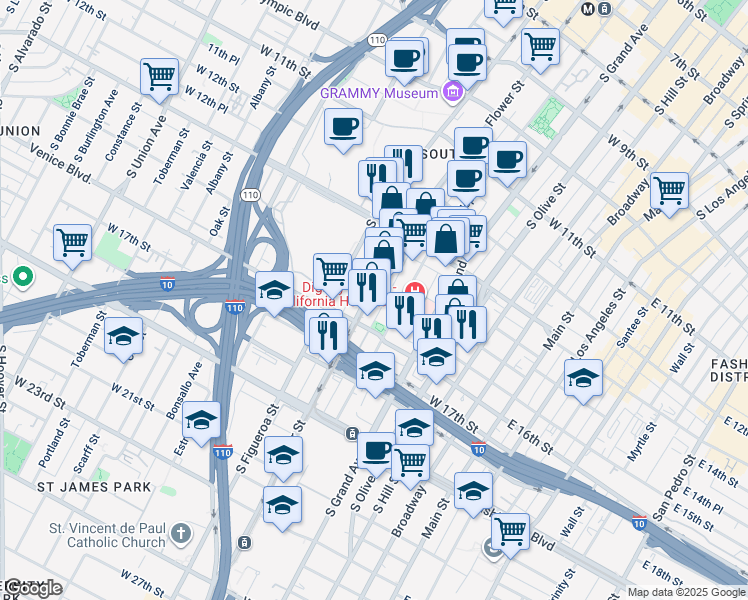 map of restaurants, bars, coffee shops, grocery stores, and more near 1310 South Pembroke Lane in Los Angeles