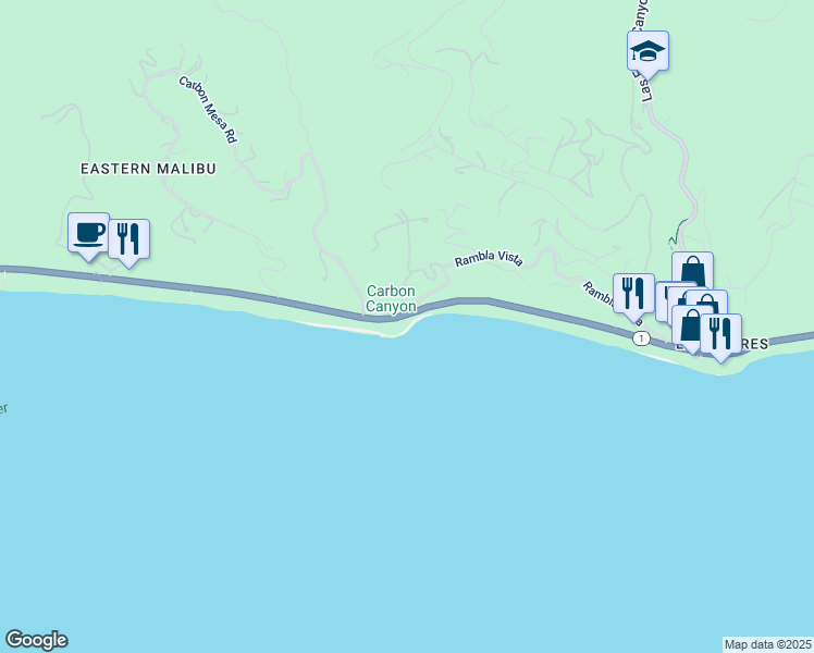 map of restaurants, bars, coffee shops, grocery stores, and more near 21746 Pacific Coast Highway in Malibu