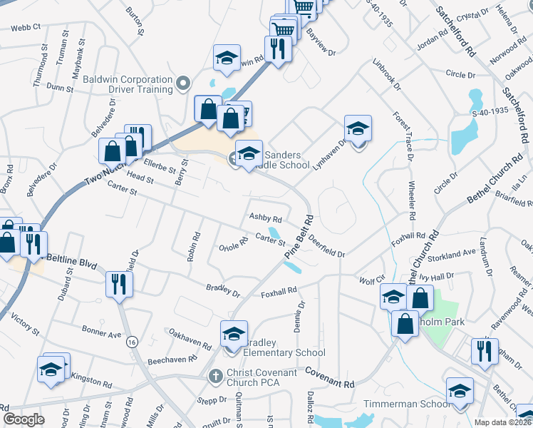map of restaurants, bars, coffee shops, grocery stores, and more near 1818 Ashby Road in Columbia