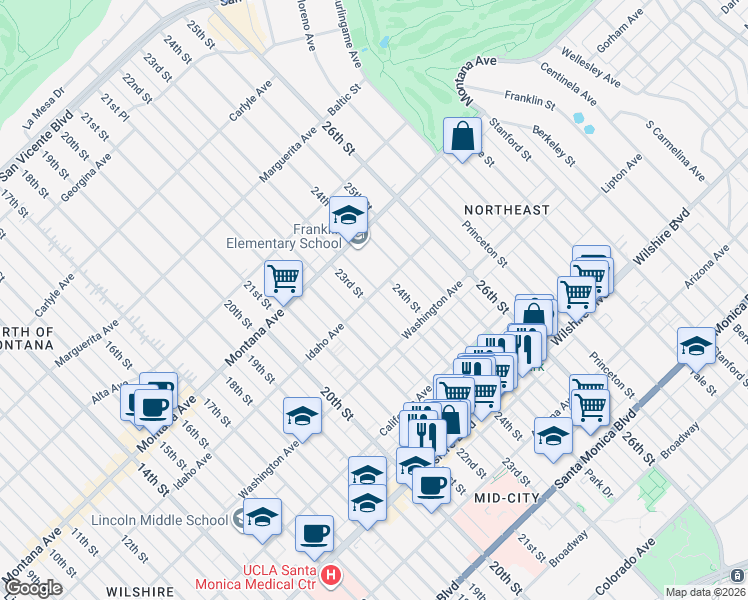 map of restaurants, bars, coffee shops, grocery stores, and more near 859 23rd Street in Santa Monica