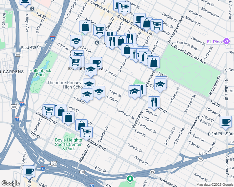map of restaurants, bars, coffee shops, grocery stores, and more near 2727 Eagle Street in Los Angeles
