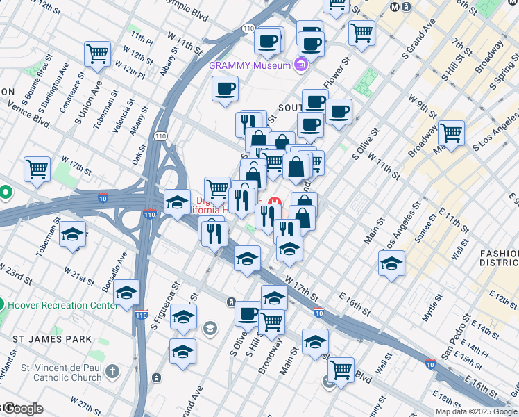 map of restaurants, bars, coffee shops, grocery stores, and more near 1310 South Pembroke Lane in Los Angeles