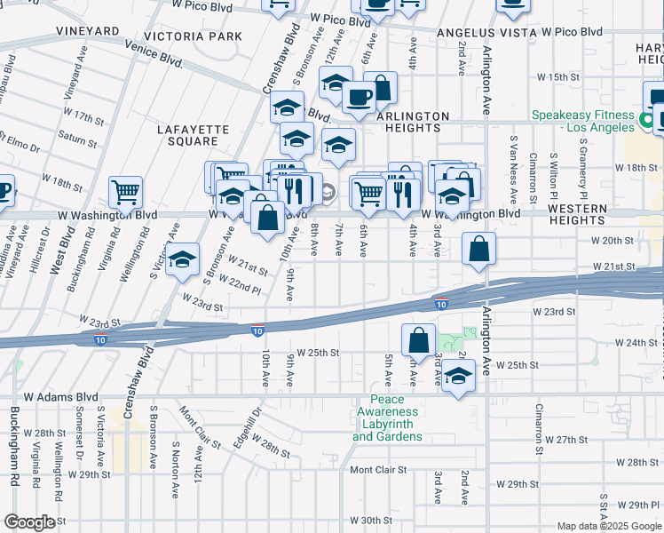 map of restaurants, bars, coffee shops, grocery stores, and more near 2030 7th Avenue in Los Angeles