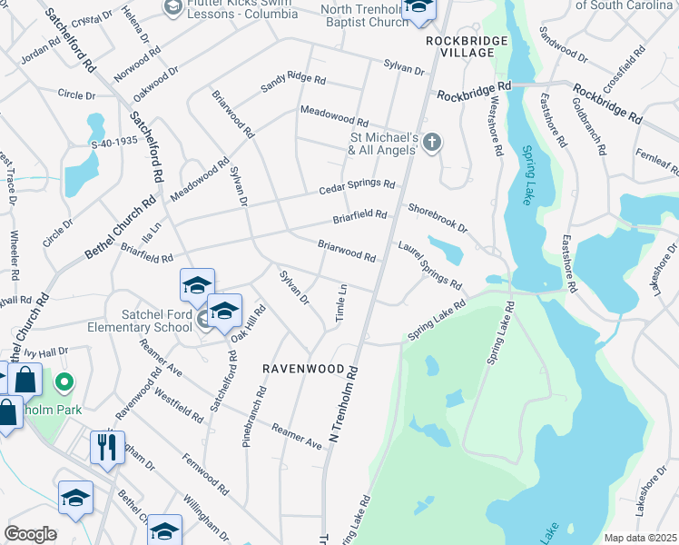 map of restaurants, bars, coffee shops, grocery stores, and more near 4421 Shannon Springs Road in Columbia