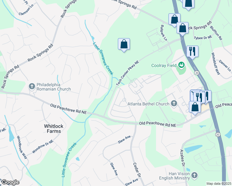 map of restaurants, bars, coffee shops, grocery stores, and more near 2476 Suwanee Pointe Drive in Lawrenceville