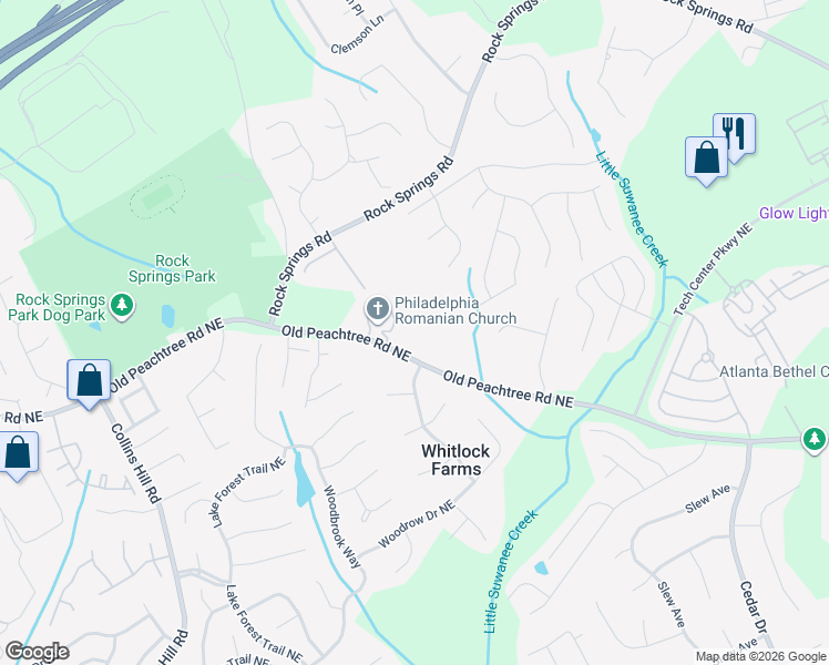 map of restaurants, bars, coffee shops, grocery stores, and more near 581 Old Peachtree Road Northeast in Lawrenceville