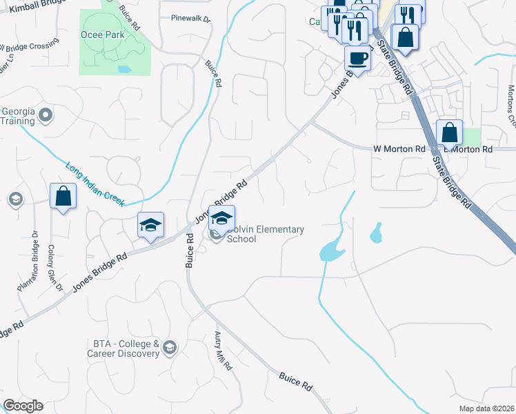 map of restaurants, bars, coffee shops, grocery stores, and more near 420 Edgehill Place in Alpharetta
