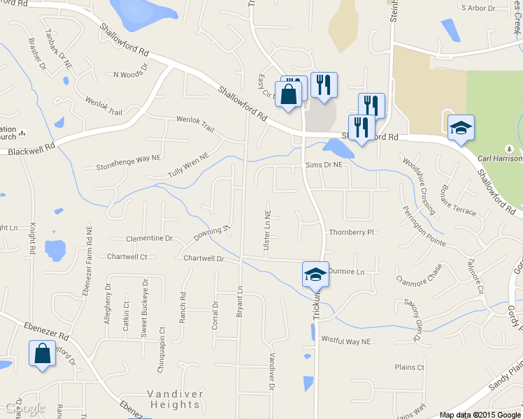 map of restaurants, bars, coffee shops, grocery stores, and more near 3559 Ulster Lane Northeast in Marietta