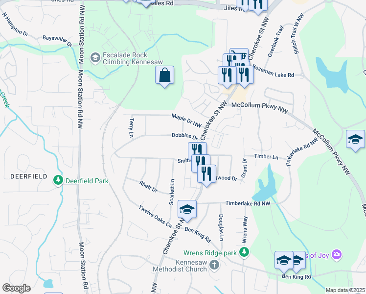 map of restaurants, bars, coffee shops, grocery stores, and more near in Kennesaw