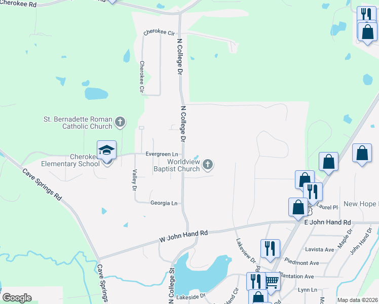 map of restaurants, bars, coffee shops, grocery stores, and more near 601 North College Drive in Cedartown