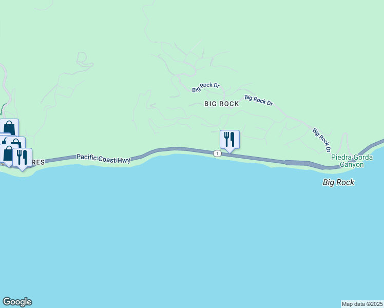 map of restaurants, bars, coffee shops, grocery stores, and more near 20518 Pacific Coast Highway in Malibu