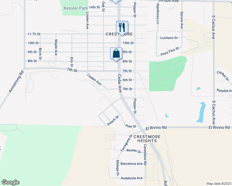 map of restaurants, bars, coffee shops, grocery stores, and more near 18661 5th Street in Bloomington