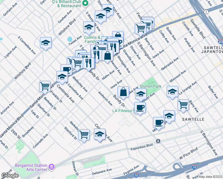 map of restaurants, bars, coffee shops, grocery stores, and more near in Los Angeles