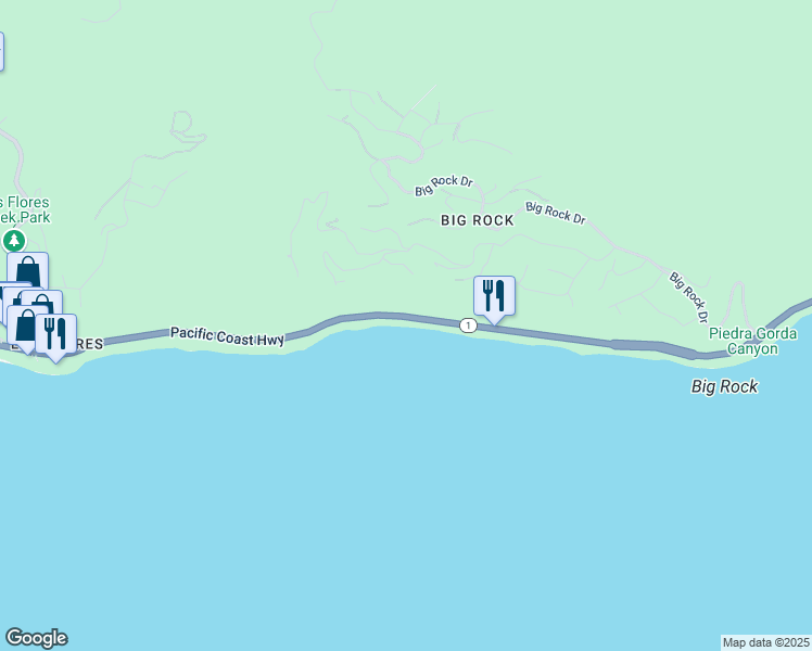 map of restaurants, bars, coffee shops, grocery stores, and more near 20536 East Pacific Coast Highway in Malibu
