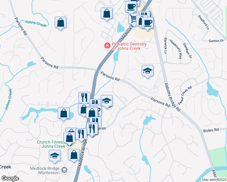map of restaurants, bars, coffee shops, grocery stores, and more near 10567 Bent Tree View in Duluth