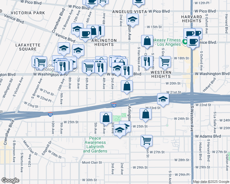 map of restaurants, bars, coffee shops, grocery stores, and more near 2104 3rd Avenue in Los Angeles
