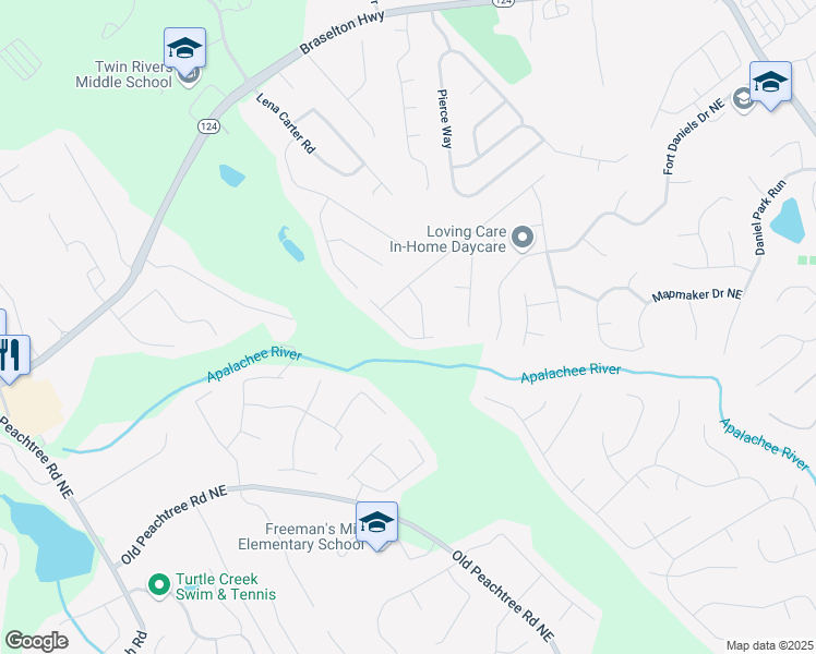 map of restaurants, bars, coffee shops, grocery stores, and more near 1717 Mountain Fort Way in Dacula