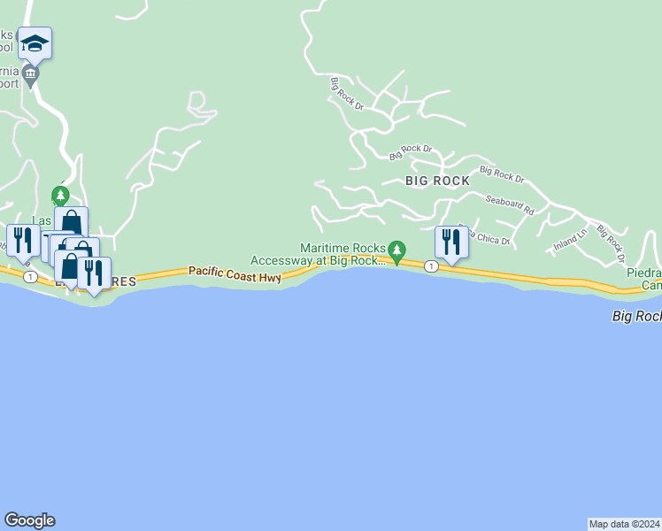 map of restaurants, bars, coffee shops, grocery stores, and more near 20644 Pacific Coast Highway in Malibu