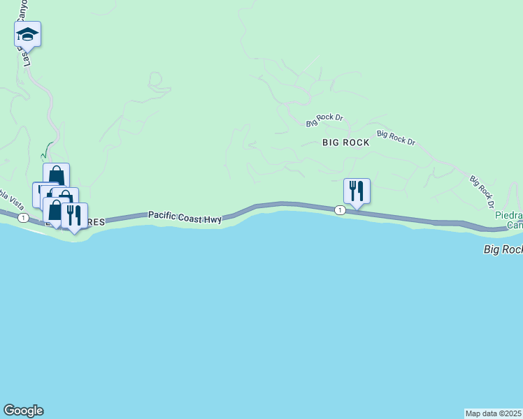 map of restaurants, bars, coffee shops, grocery stores, and more near 20646 Pacific Coast Highway in Malibu