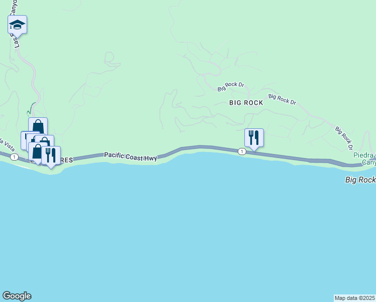 map of restaurants, bars, coffee shops, grocery stores, and more near 20638 East Pacific Coast Highway in Malibu