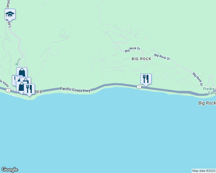 map of restaurants, bars, coffee shops, grocery stores, and more near 20646 Pacific Coast Highway in Malibu