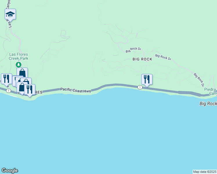 map of restaurants, bars, coffee shops, grocery stores, and more near 20638 Pacific Coast Highway in Malibu