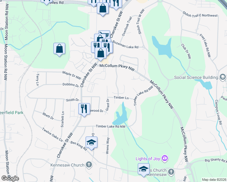 map of restaurants, bars, coffee shops, grocery stores, and more near 1862 Grant Court in Kennesaw