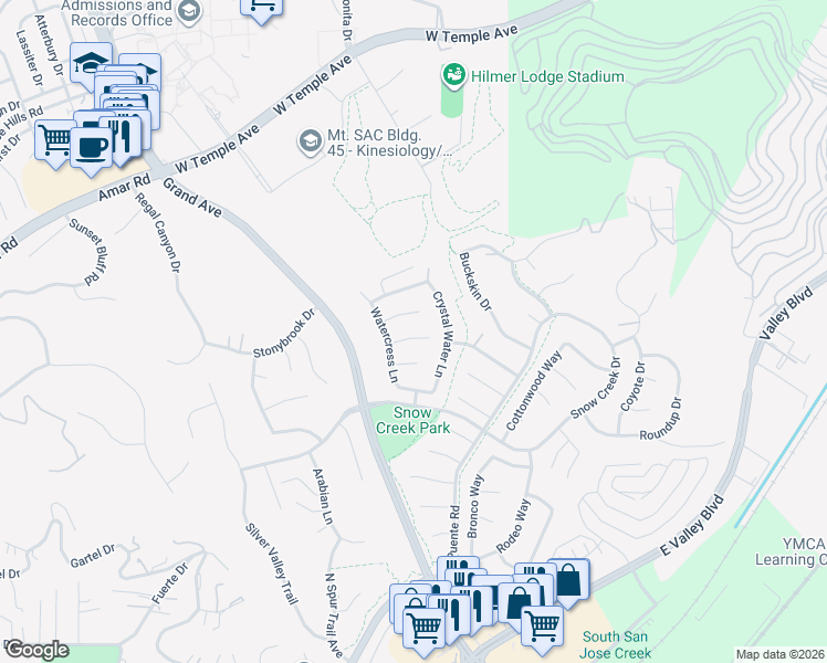map of restaurants, bars, coffee shops, grocery stores, and more near 21614 Laurel Court in Walnut