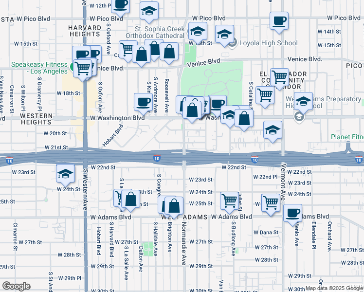map of restaurants, bars, coffee shops, grocery stores, and more near 1902 West 20th Street in Los Angeles
