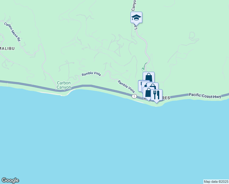 map of restaurants, bars, coffee shops, grocery stores, and more near 21440 Pacific Coast Highway in Malibu