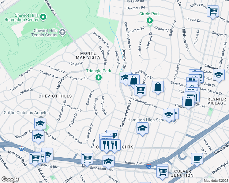map of restaurants, bars, coffee shops, grocery stores, and more near 2869 Anchor Avenue in Los Angeles
