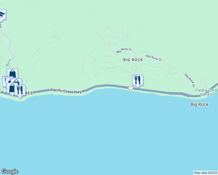 map of restaurants, bars, coffee shops, grocery stores, and more near 20558 Pacific Coast Highway in Malibu