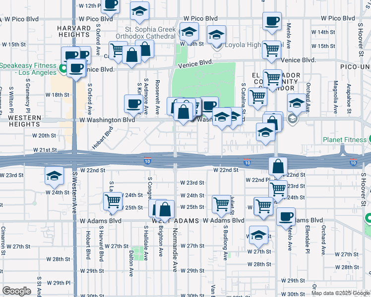 map of restaurants, bars, coffee shops, grocery stores, and more near 1848 1/2 West 20th Street in Los Angeles
