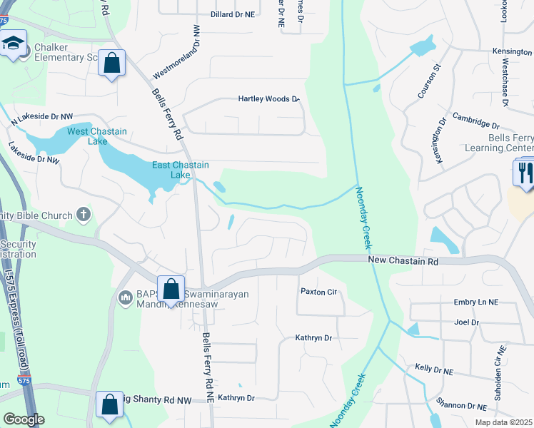 map of restaurants, bars, coffee shops, grocery stores, and more near 353 Bloombridge Way Northwest in Marietta