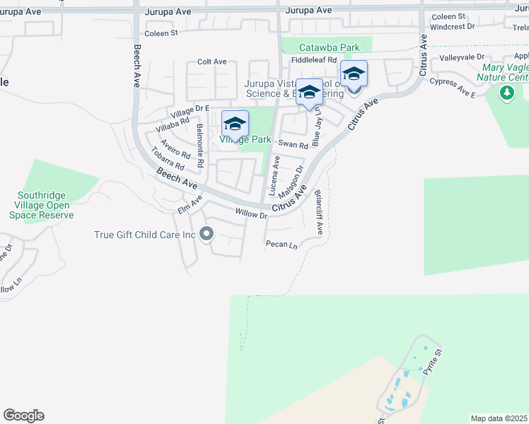 map of restaurants, bars, coffee shops, grocery stores, and more near 15630 Willow Drive in Fontana