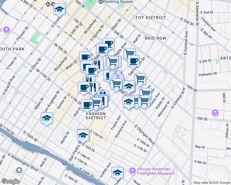 map of restaurants, bars, coffee shops, grocery stores, and more near 816 San Pedro Street in Los Angeles