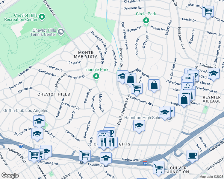 map of restaurants, bars, coffee shops, grocery stores, and more near 2869 Anchor Avenue in Los Angeles