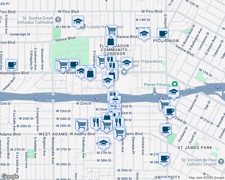 map of restaurants, bars, coffee shops, grocery stores, and more near 2000 Vermont Avenue in Los Angeles