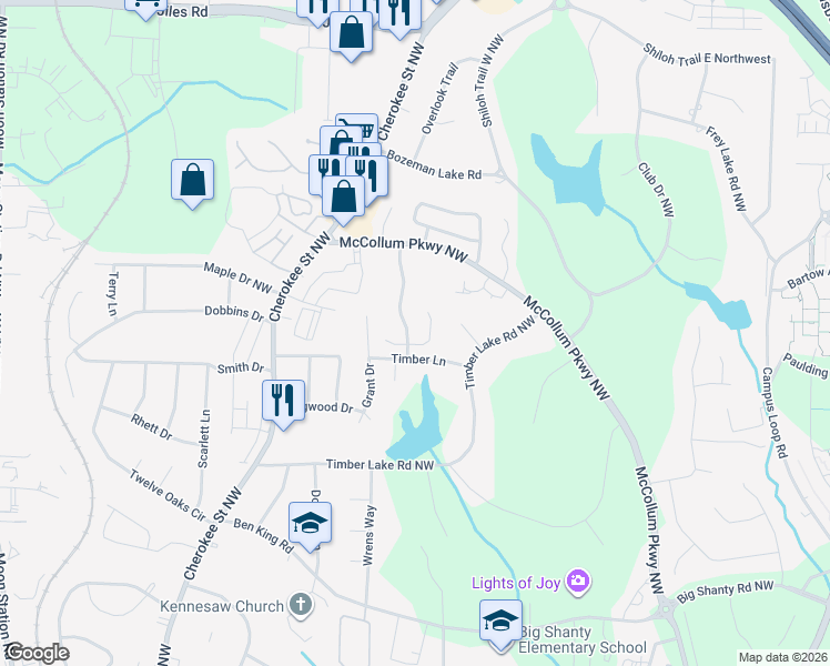 map of restaurants, bars, coffee shops, grocery stores, and more near 3514 Kennesaw Station Drive in Kennesaw