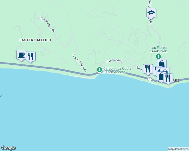 map of restaurants, bars, coffee shops, grocery stores, and more near 21746 Pacific Coast Highway in Malibu